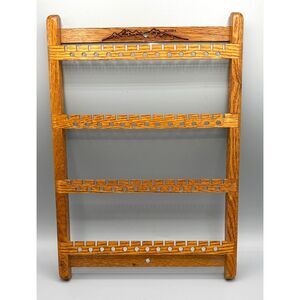 Vintage Hand Carved Alaska Wood Jewelry Earring Holder Wall Mount Hanging Decor